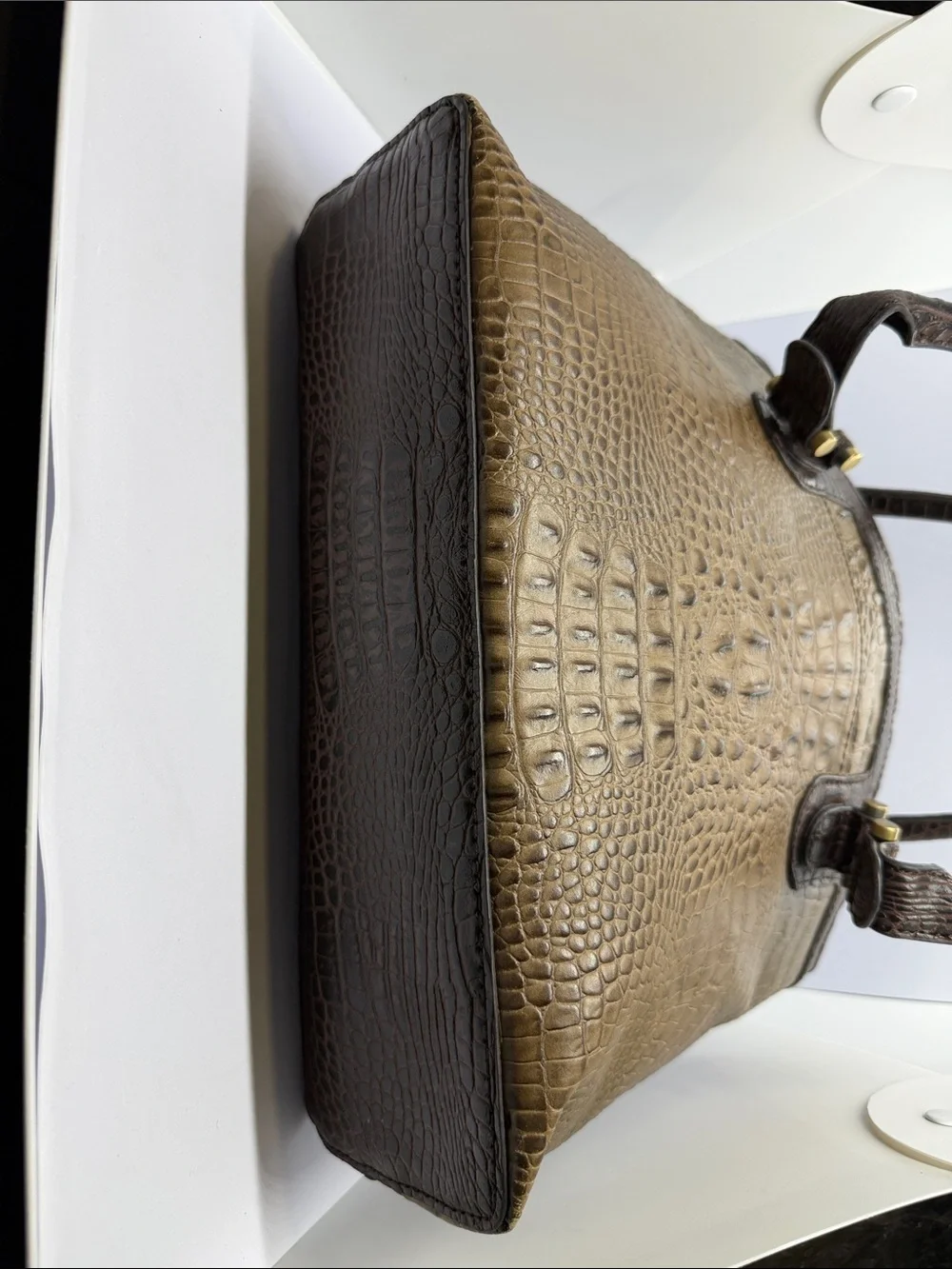 Vintage Etienne Aigner Two-Tone Croc-Embossed Top-Handle Satchel in Brown
